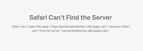 A Safari browser error message indicating that it cannot find the specified server.