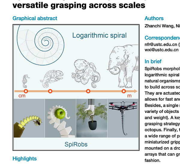 The image presents a graphical abstract illustrating versatile grasping mechanisms inspired by natural organisms.