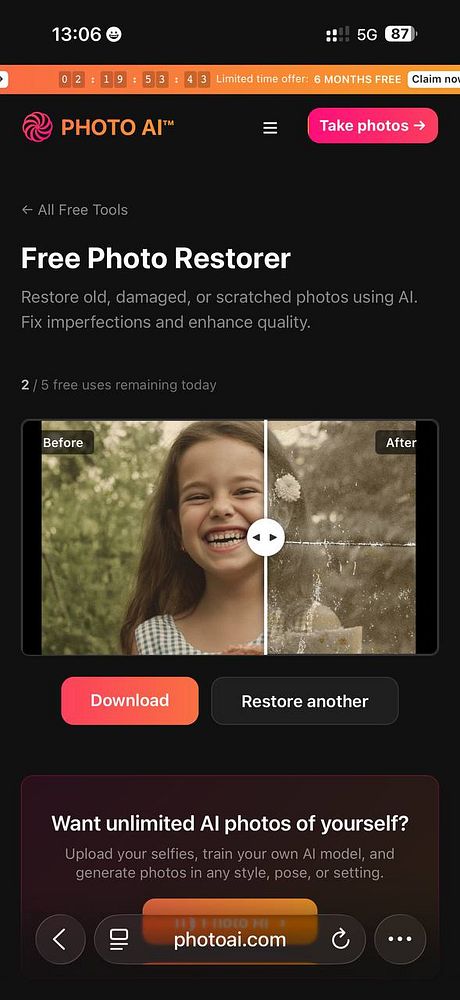 A web interface shows a before/after slider comparing two images of a woman with makeup changes.