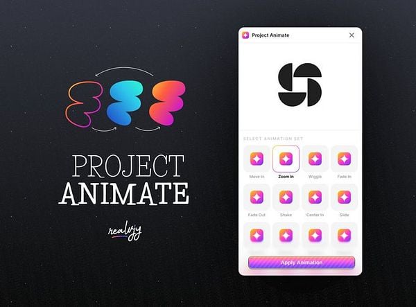 The image displays a user interface for a Figma plugin called 'Project Animate'.