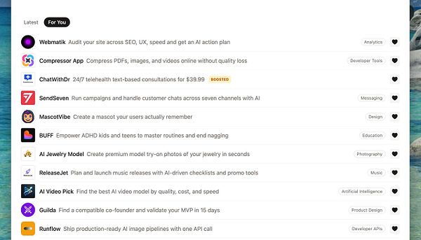 Screenshot of a BetaList personalized startup feed interface showing startups tailored to user interests.