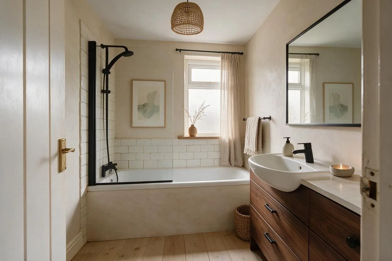 The same bathroom in the Japandi style