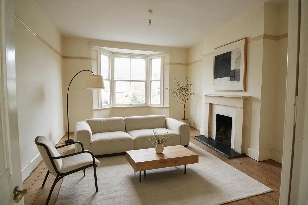 The same empty room, staged in the Minimalist style