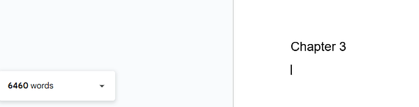 The image displays a word count tracker alongside the beginning of Chapter 3 of a document.