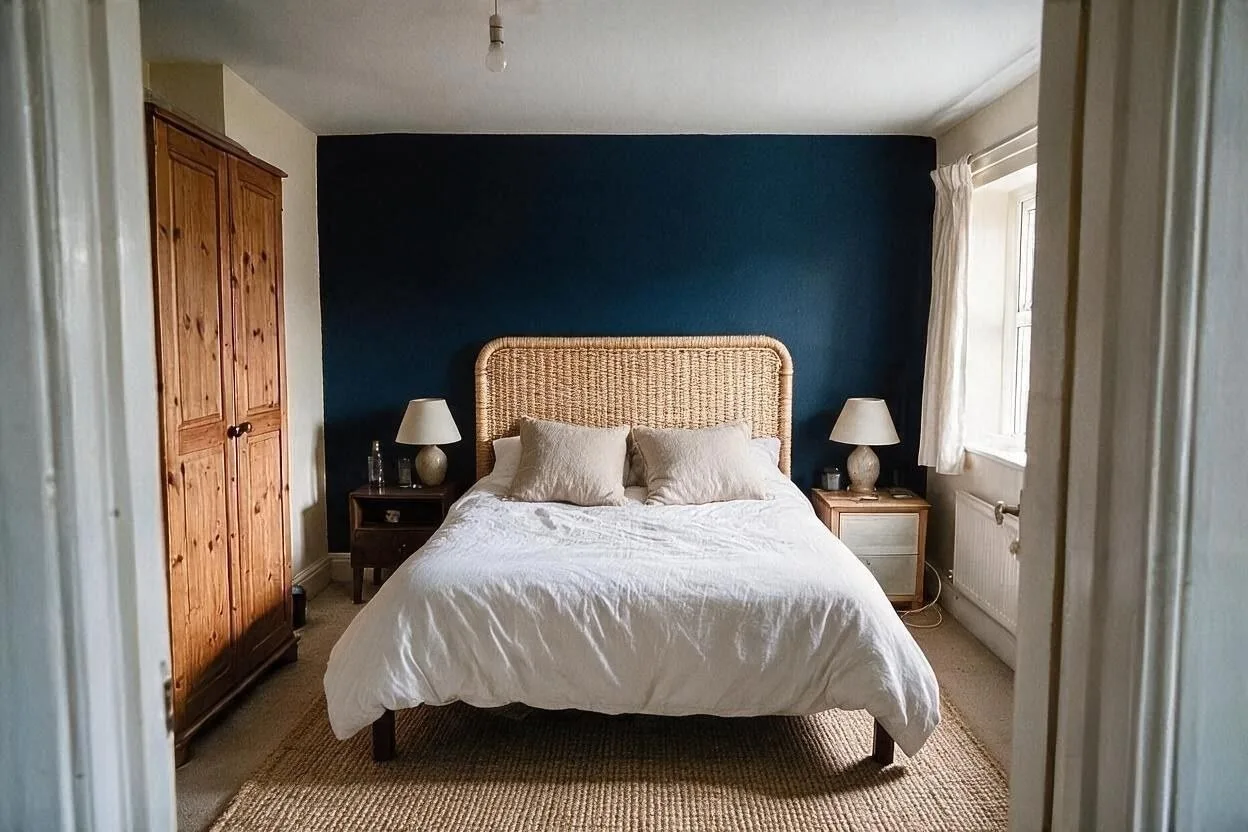The same room after: A big jute rug under the bed.
