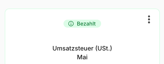 The image displays a task related to taxes for May, specifically Umsatzsteuer (sales tax) in German.