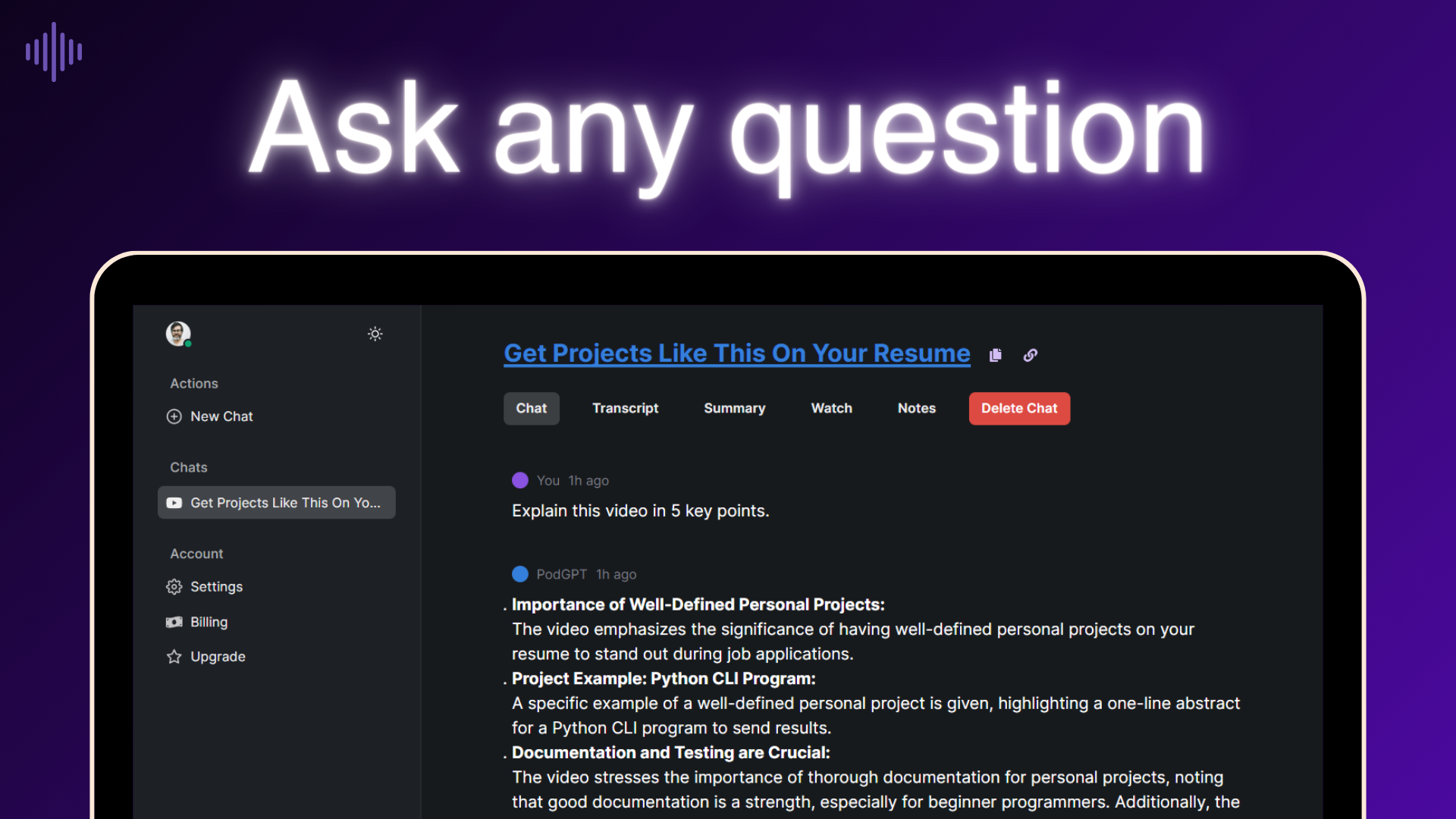 PodulateAI: YouTube's AI Companion: Chat with Videos