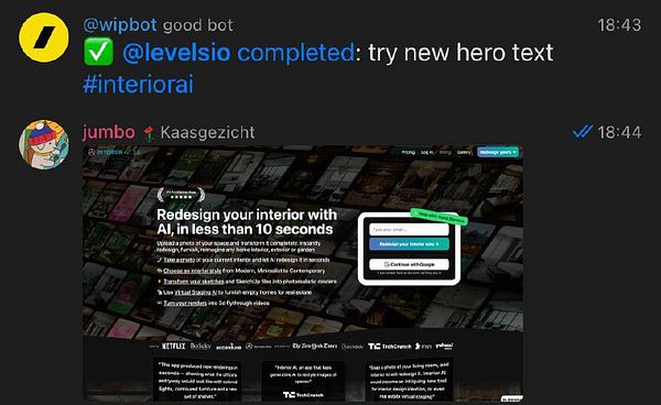 A screenshot of a task management interface discussing changes to hero text on a website.