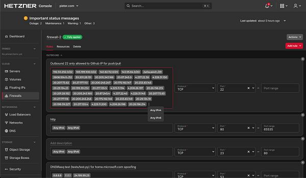Screenshot of a Hetzner support ticket interface showing a complaint about a false abuse report regarding outbound port 22 scans.