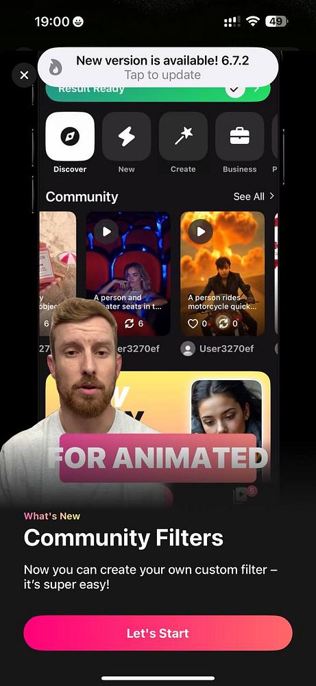 The image displays a mobile app interface showcasing new features and community content.