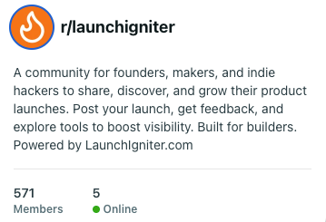 The image displays the profile of the subreddit r/launchigniter.