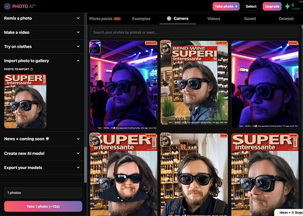 The image displays a user interface for a photo editing application featuring various photo options and a gallery of edited images.