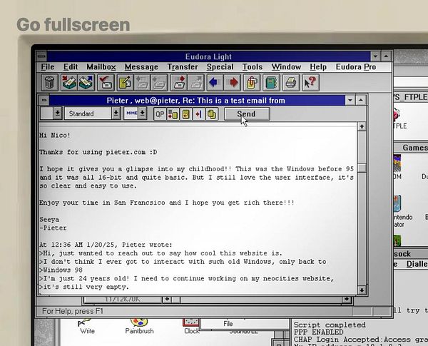 An email interface displaying a message from Pieter to Nico in Eudora Light.