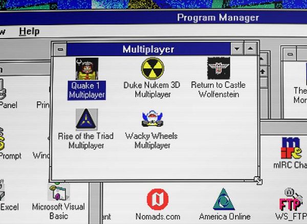 Screenshot of a WINE configuration window with settings for Wacky Wheels and Rise of the Triad multiplayer setup.