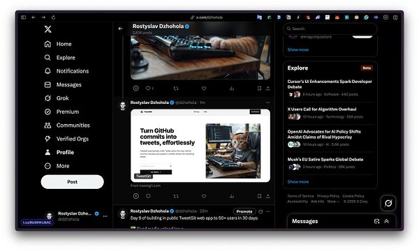 The image displays a social media interface featuring a user's profile and recent posts.