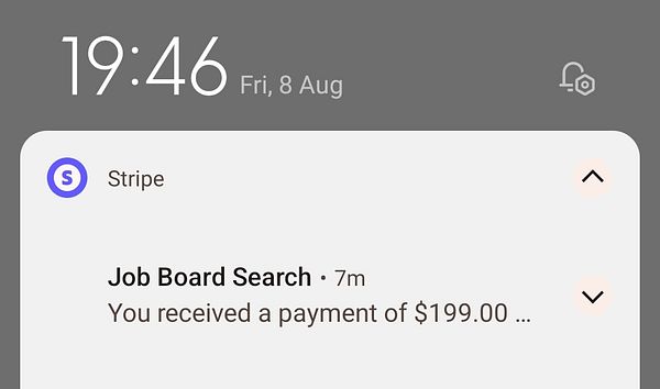 A mobile notification from Stripe indicating a payment received.