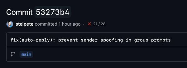 Screenshot of a GitHub pull request showing changes to fix a security vulnerability related to spoofing.