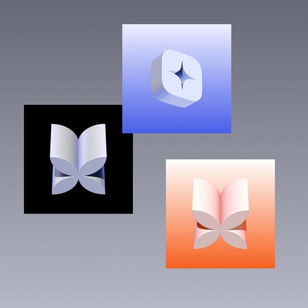 The image features three distinct geometric shapes displayed on colored backgrounds.