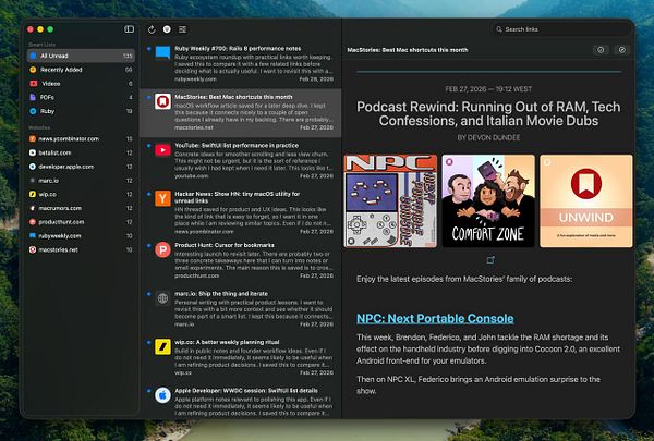 Screenshot of the 'readinglist' app in dark mode showing list management and book details.