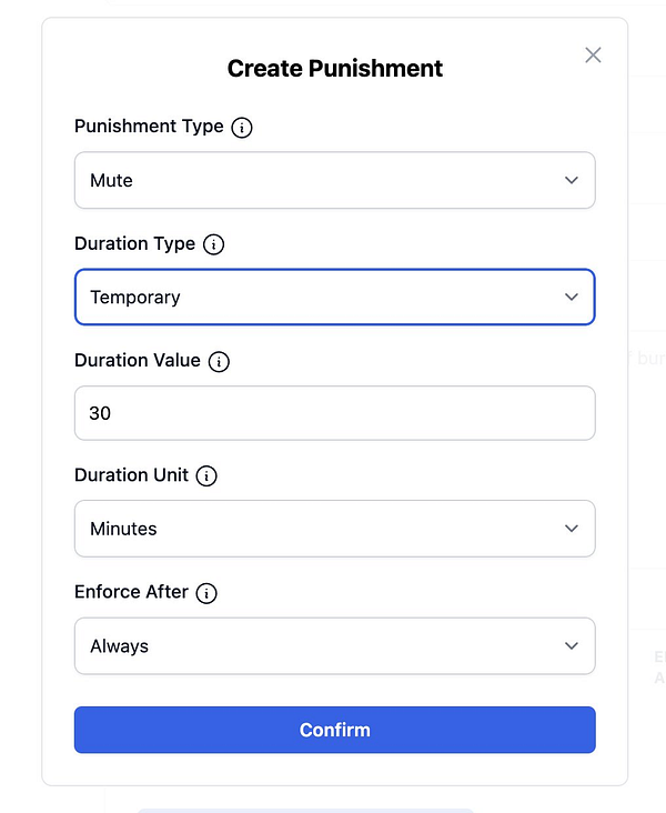 Screenshot of a Twitter post by Ben showcasing a code snippet implementing temporary punishments with configurable durations in the Watchdog project.