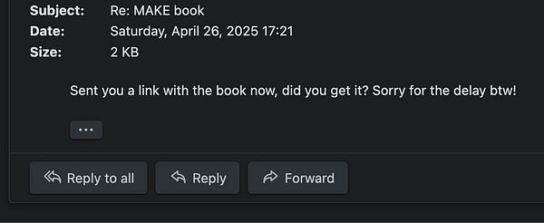 An email interface displaying a message regarding a book link.