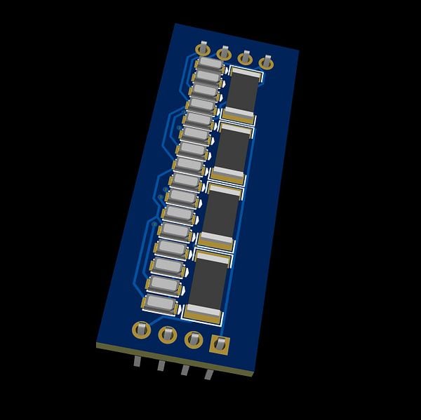 A 3D rendering of a PCB breakout board designed for encoder and LED multiplexing.