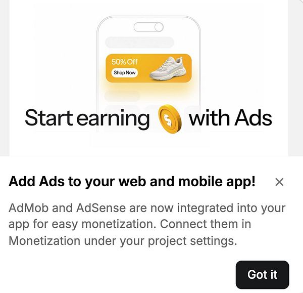 Screenshot of a Google AdMob dashboard displaying Mobile App data and earnings graph.