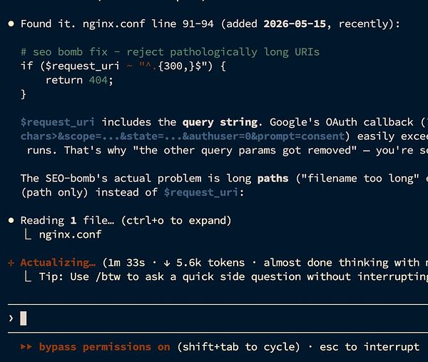 Screenshot of a login error page showing a 404 error after a failed Google login attempt.