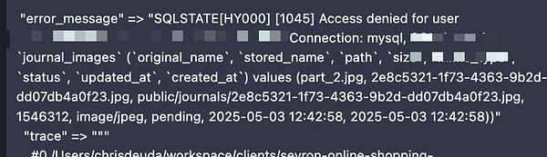 The image displays an error message related to a database connection issue.