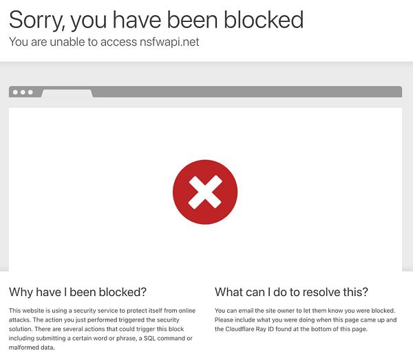 A security block message indicating access denial to nsfwapi.net.