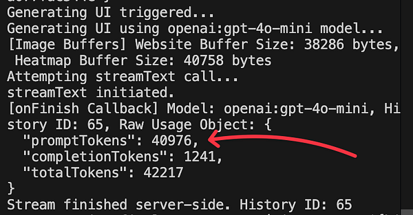 The image displays a terminal output related to the usage of the OpenAI GPT-4o-mini model.