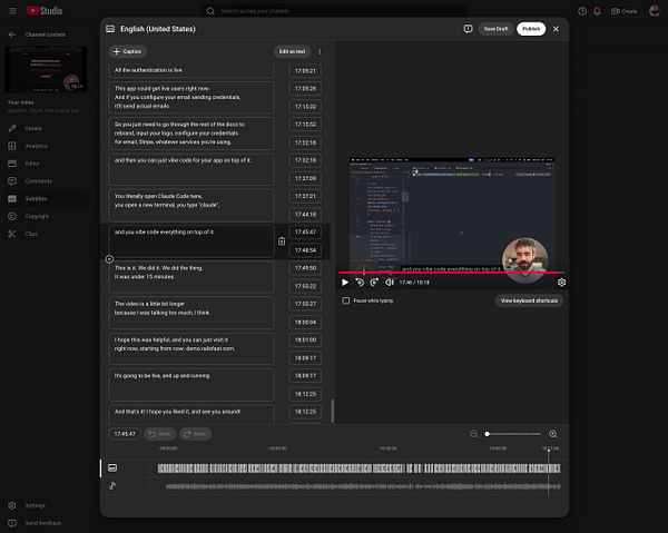 A screenshot of a video player interface displaying subtitles with a highlighted portion and playback controls.