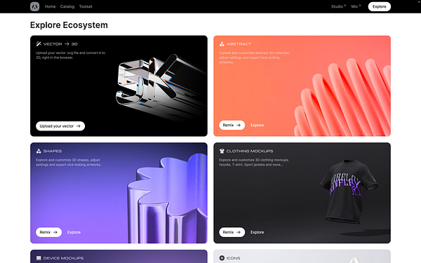 The image displays a user interface for exploring various design tools and resources on the morflax.com homepage.