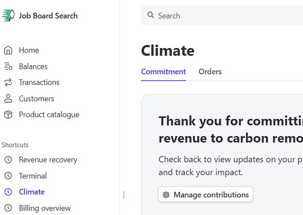 The image displays a user interface for a climate-related section of a job board search platform.
