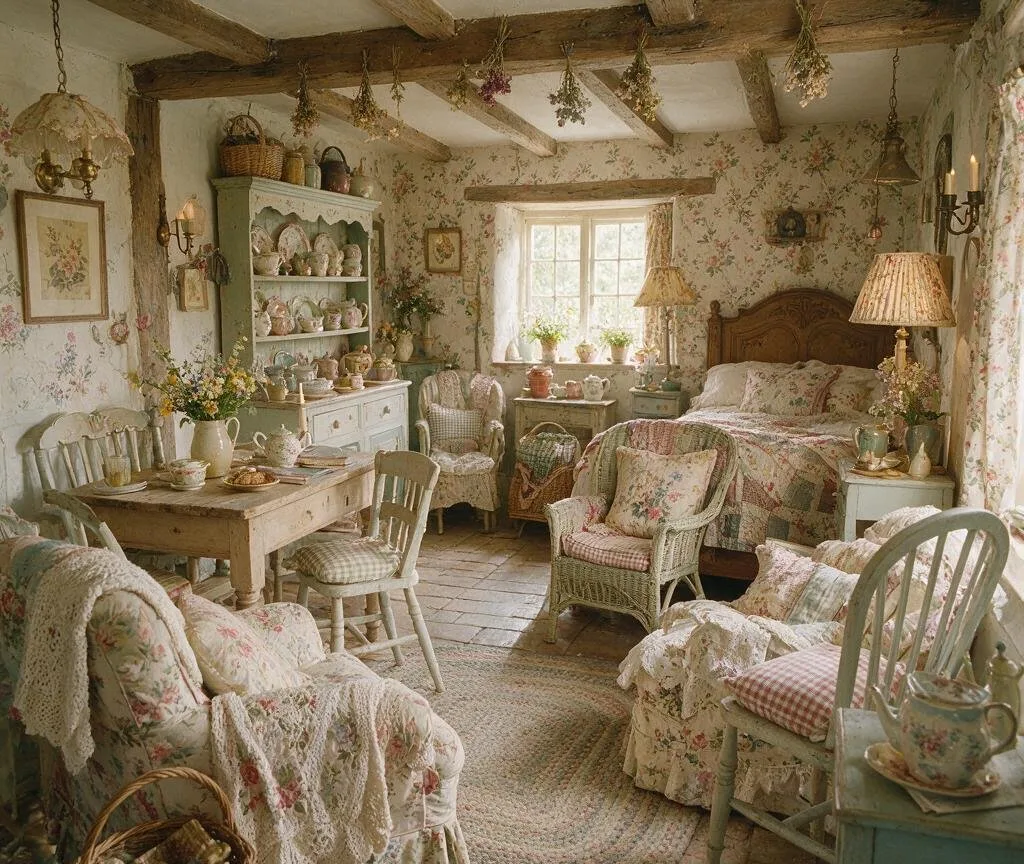 A living room in the Cottagecore style