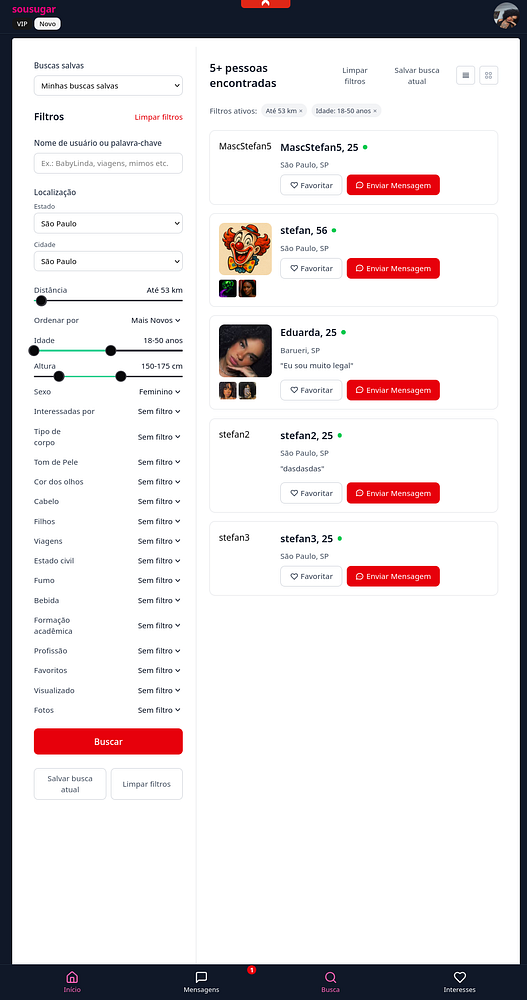 The image displays a user interface for a geo search feature on a social platform called Sousugar.