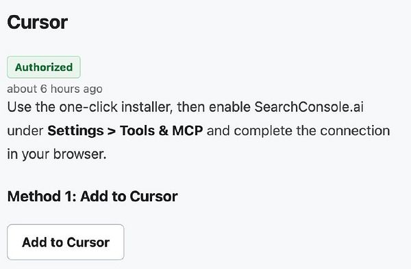 Screenshot of a software interface showing a project named 'mcp' with various code and buttons, including a highlighted cursor button and a deep link button.