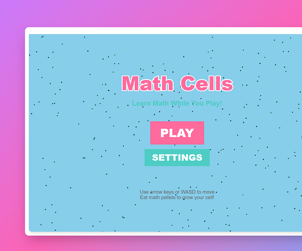 The image displays a colorful game interface for a math learning game called 'Math Cells'.
