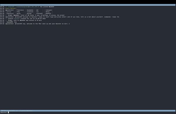 Terminal window running the WeeChat IRC client connected to freenode and displaying chat messages.