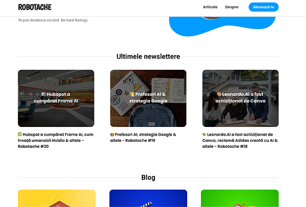The image displays a section of a website featuring the latest newsletters and blog posts.