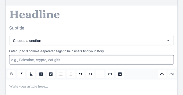 The image displays a content creation interface for writing an article.