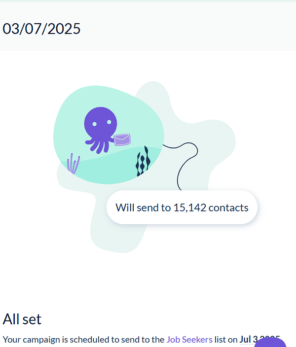 A colorful digital illustration related to scheduling a newsletter for job seekers.