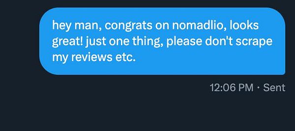 A direct message conversation on Twitter discussing a platform called Nomadlio.