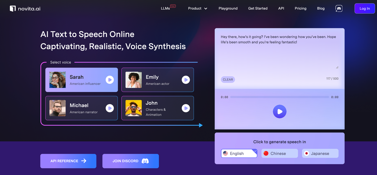 Novita AI Text to Speech API