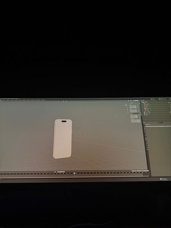 A 3D model of an iPhone Air is displayed on a computer screen in a dark environment.