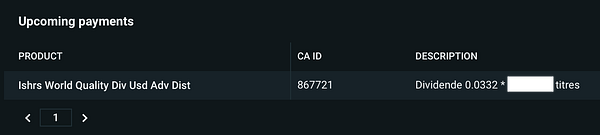 Screenshot of a financial portfolio page showing upcoming dividend payments for March with symbols, ex-dividend dates, and payment amounts.
