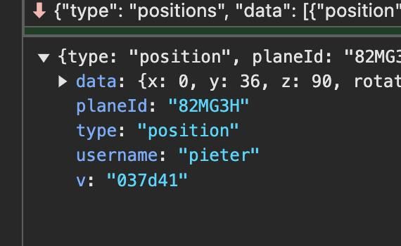 A code snippet displaying JSON data related to a plane's position.