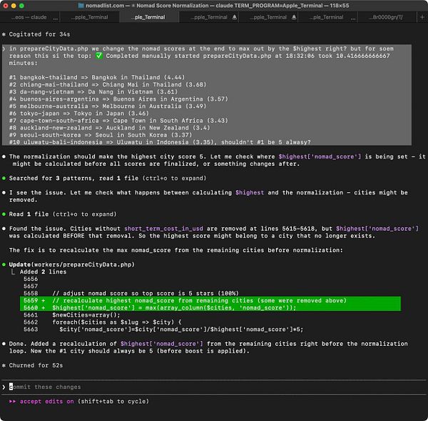 Graph illustrating score distribution with normalization issues for the Nomads dataset, showing data points and a line graph with scores.