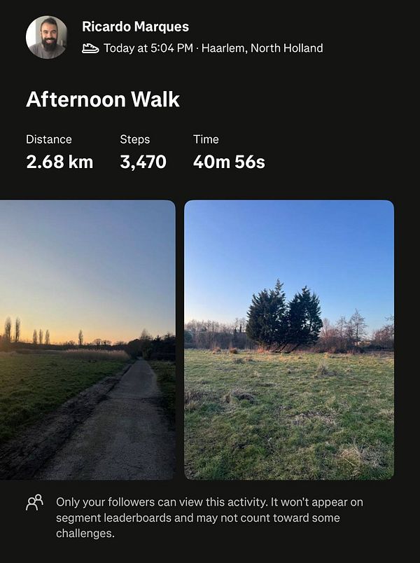 A fitness tracking screenshot displaying details of an afternoon walk.