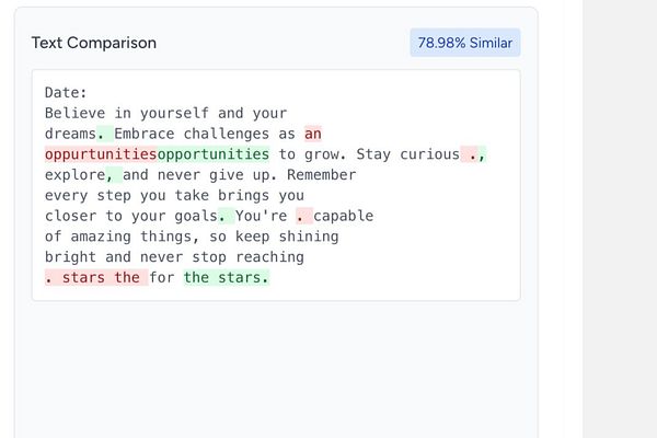 The image displays a text comparison analysis highlighting similarities and differences between two text passages.